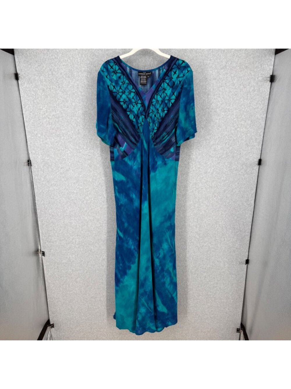 Carole Little Womens VTG Maxi Dress Size 16 Blue Purple Tie Dye Modest Casual